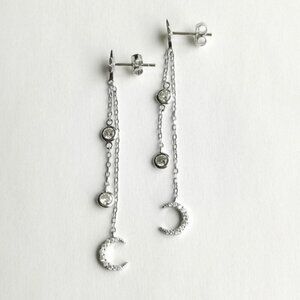 Sterling silver Crescent Moon dangle earrings cz 🆕